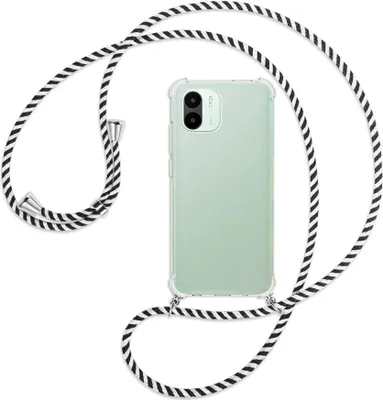 Produktbild von Handykette Backcover-Schutzhülle mit Band (Metall silberfarben) für Xiaomi Redmi A1 (6.52'') - schwarz/weiß gestreift