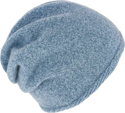 Fiebig Damen Strickmütze meliert mit Raffung hinten in blau