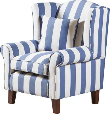 Produktbild von home24 Sessel Ohne Hocker - Webstoff - Blau Gestreift
