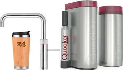 Produktbild von QUOOKER FUSION SQUARE Festauslauf Chrom COMBI+ B mit CUBE 2 (22+FSCHRCUBE) 100°C Kochendwasserhahn mit Trinkwassersystem *Inklusive Thermobecher