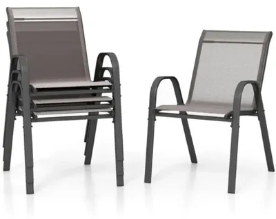 Obrázek produktu pro Sada 4 stohovatelných zahradních židlí z textilu a kovového rámu NP51196GR-4, 56 x 70 x 84 cm, černo/šedé