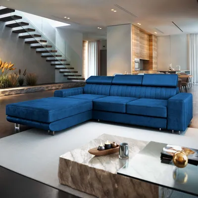 Produktbild von Masseno Ecksofa NOTO L-S mit Schlaffunktion L-Form, Sofa mit Bettkasten, Wohnzimmersofa, Couch, Soffa, Bettsofa, Couchgarnitur- Blau, MONOLITH 77