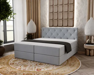 Produktbild von GrainGold Boxspringbett Napoli 140x200 cm - Bett 140x200, Kontinentalbett  mit Bettkasten - Doppelbett mit Matratze - Hellgrau (Monolith 84)