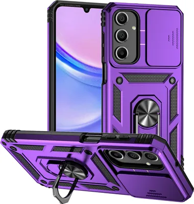 Immagine prodotto di Custodia per Samsung Galaxy A16 a doppio strato con copertura scorrevole della fotocamera e supporto ad anello Viola
