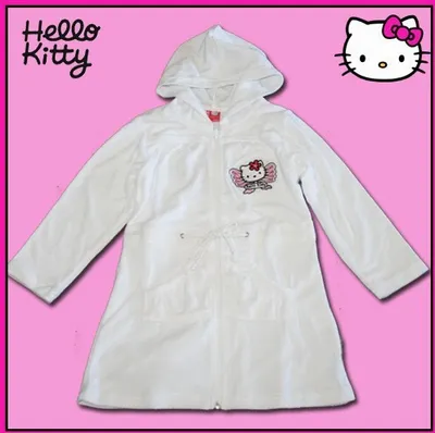 Produktbild von Hello Kitty Bademantel weiss mit Stick Morgenmantel Größe 140/146