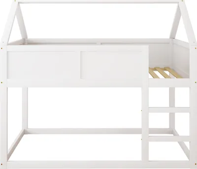 Produktbild von Etagenbett 90x200cm Kinderbett (Ohne Matratze) Weiß Holzbett Hausbett Niedriges Etagen-Einzelbett Hochbett Mit Treppe Massivholzrahmen