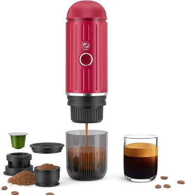 Produktbild von Tragbare Espressomaschine, wiederaufladbar, elektrisch, 12 V, Ein-Klick-Heizung, automatische Kaffeemaschine, kompatibel mit NS-Kapseln und gemahlenem