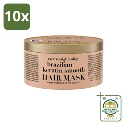 Productafbeelding van 10 x OGX Braziliaanse Keratine Gladmakend Haarmasker - Herstelt en geeft glans - 300 ml - Voordeelverpakking - 10 stuks