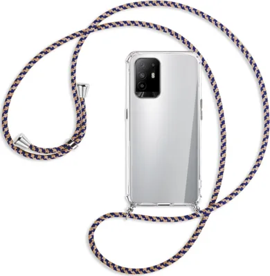 Produktbild von Handykette Backcover-Schutzhülle mit Band (Metall silberfarben) für Oppo A94 5G / F19 Pro+ 5G - blau+beige