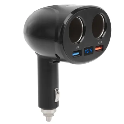 Productafbeelding van 12V oplader, oplader voor auto, USB-oplader voor auto, dubbele USB-oplader voor auto, oplader met sigarettenaansteker, adapter met splitser, elektronica voor auto's