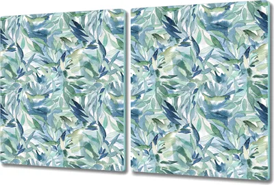 Produktbild von Glas-Herdabdeckplatte Glaskeramikkochfeld-Abdeckung Spritzschutz - 2x 40x52 cm - Blaue Grüne Blätter