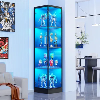 Produktbild von Vitrine mit LED Beleuchtung, Acryl, Bewegungssensor, 4 Regale, Schwarz, B40xT40xH160cm