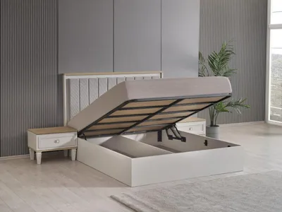 Produktbild von Schlafzimmer Garnitur Doppelbett Bett Nachttische Grau Holz Set 5tlg