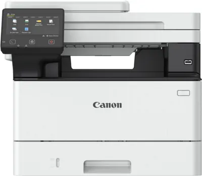A studio shot of a Canon i-SENSYS MF465dw multifunction printer.