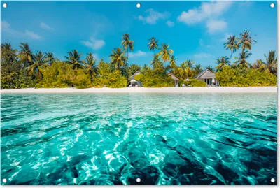 Produktbild von MuchoWow® 120x80 cm Outdoor-Poster Gartendeko Sichtschutz Garten Poster für den Garten  Strand - Palmen - Meer