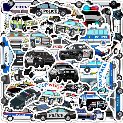 Obrázok produktu pre Sada samolepiek s motívmi policajných vozidiel, 100 kusov, vinyl, vhodné na detské oslavy