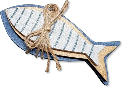 Produktbild von Dekorative Fischfiguren aus Holz, 3 Stück, blau, Natur, gestreift