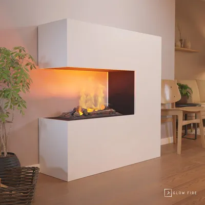 Produktbild von GLOW FIRE Elektrokamin 'Schiller' | Wasserdampf Kamin mit OMC 600 inkl. Holz in weiß als Raumteiler | HxBxT: 120x120x37 cm