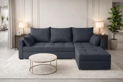 Produktbild von AX LIVING Ecksofa ELIF Dunkelgrau mit Schlaffunktion L-Form, Sofa mit Bettkasten - Moderne Ecksofa, Wohnzimmer Ecksofa - Eckcouch Dunkelgrau - Rechts