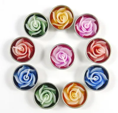 10er-Set Rosen-Duftkerzen, Theelicht, 4 cm, bunt