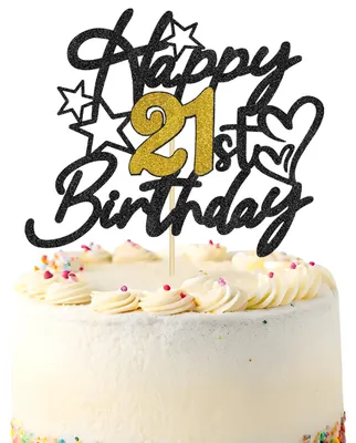 Tortenaufsatz 21. Geburtstag, schwarz-gold, Glitzer, 1 Stück