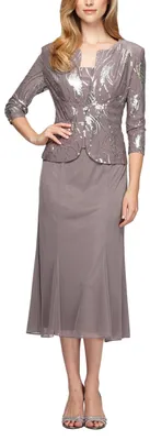 Produktbild von Alex Evenings Damen Tea Length Mock Jacket Dress with Button Front (Petite and R