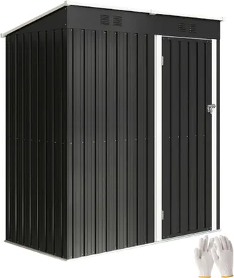 Image de Abri métallique avec toit en pente, abri de jardin 163x90x179 cm, couleur grise