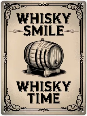 Produktbild von Holzfass Illustration - Whisky Smile Whisky Time Metallschild XXL in 28x38 cm