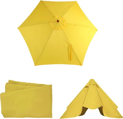 A yellow umbrella cover and a folded yellow umbrella cover are shown against a white background.