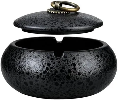 Produktbild von Aschenbecher Keramik mit Deckel, Aschenbecher Outdoor Innenbereich mit Deckel, Winddicht, Geeignet für Den Innen- und Außenbereich, Geeignet für Zuhause und Büro