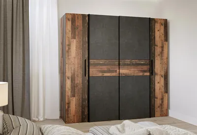 Produktbild von Kleiderschrank "Kaleb I" Old Wood Vintage / Betonoptik Dunkelgrau