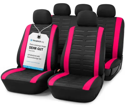 Image de Ensemble de housses de sièges universelles Upgrade4cars modèle 2026 | Housse de protection pour les sièges avant et la banquette arrière en rose | Accessoires pour l'intérieur de la voiture, décoration