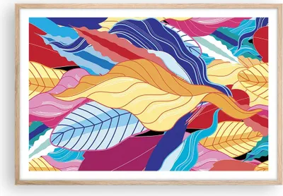 Produktbild von Gerahmtes Poster - Rahmen in heller Eiche - Muster Blätter bunt - 91,5x61 cm - Wand Bild - Wanddeko - Wandbilder - Wandposter - Bilderrahmen - Bilder - Kunstdruck - Wandbild - P2NAA91x61-4269