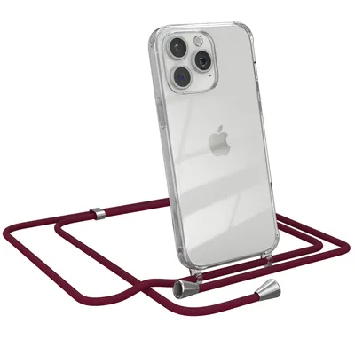 Produktbild von EAZY CASE Handykette kompatibel mit Apple iPhone 15 Pro Max, Handyhülle mit Umhängeband, Handykordel, Schutzhülle Clear, Band in Rot