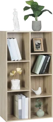 Immagine prodotto di Libreria Happyment Geralt - 7 scomparti - rovere - libreria per soggiorno, camera da letto e camera dei bambini - legno MDF - 59,5x108x29,5cm