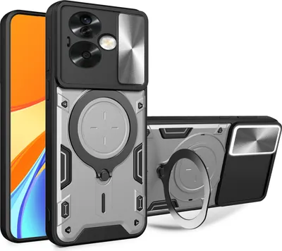 Produktbild von Handyhülle für Oppo A79 5G Dual-Layer Stoßfest Rüstung Hülle mit Dia Kameraschutz und Kreisförmig Ring Ständer Silber