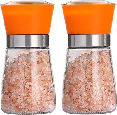 Obrázek produktu pro Ruční mlýnek s nastavitelnými dávkovači soli a pepře z vysoce kvalitní nerezové oceli a silného skla, oranžový