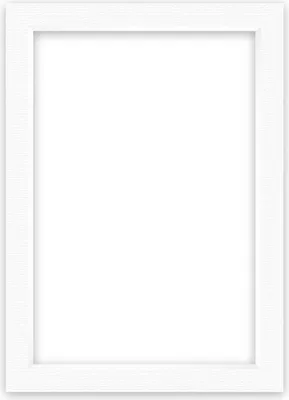 A white picture frame on a white background.