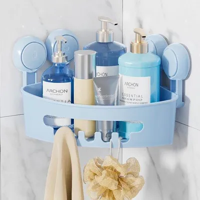Image de Support de pomme de douche bleu sans perçage - pièce unique