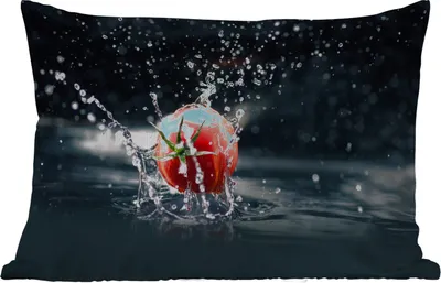 Produktbild von MuchoWow® Outdoor Kissen - Tomate - Gemüse - Stilleben - Wasser - Rot - 60x40 cm - Wetterfest - Lounge Kissen - Zierkissen - Kissen für Innenräume