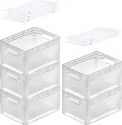 Produktbild von SuperSparSet 5x Transparenter Eurobehälter LightLine mit offenem Griff und Auflagedeckel | HxBxT 22x30x40cm | 24 Liter | Eurobox, Transportbox, Transportbehälter, Stapelbehälter