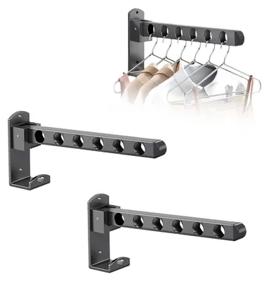 Produktbild von Klappbare Kleiderhaken, 6 Löcher, schwarz, Wandregal, Kleiderstange, klappbare Haken, inklusive Befestigungsschrauben, geeignet für Badezimmer, Studentenzimmer und Balkone (grau)