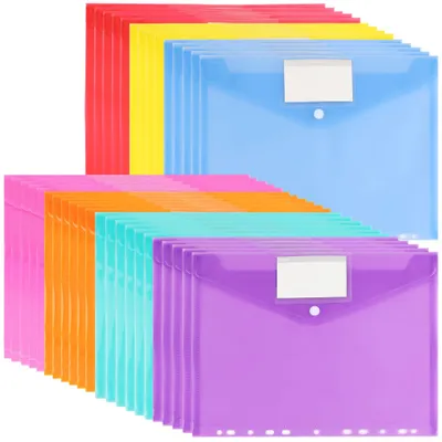 Image de 40 chemises pour documents A4, 7 couleurs, avec 11 perforations et pochettes pour étiquettes, chemise transparente.