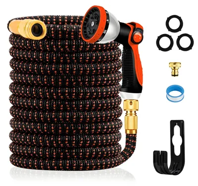 Produktbild von Yofidra Flexibler Gartenschlauch 45,5m/150ft, Wasserschlauch mit 10 Düse – Schwarz-orange