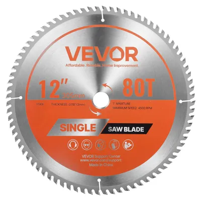 Image de Lame de scie circulaire VEVOR (305 mm de diamètre & 80 dents tranchantes & 3 mm d'épaisseur) pour contreplaqué OSB bois dur, compatible avec une scie circulaire, lame de scie en alliage avec extracteurs de chaleur réduisant le bruit