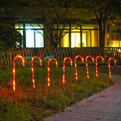 Produktbild von 10er Set Solar LED Zuckerstange Lichterkette Wasserdicht 8 Beleuchtungsmodi Gartenleuchte für Außen Hof Rasen Weihnachten Deko