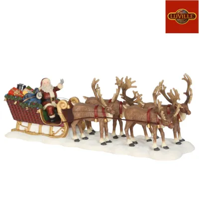 Image de Figurine de Noël Père Noël avec traîneau à rennes 21x6,5x8 cm