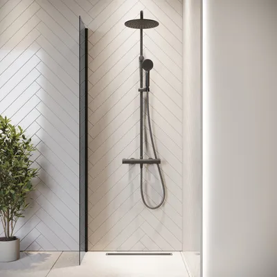 Produktbild von Duschwand Rizani 40 x 200cm Glas Duschabtrennung Schwarz - Walk-In Dusche Nano Duschtrennwand