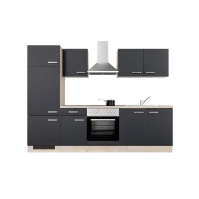 Produktbild von Küchenzeile mit E-Geräten - 270 cm breit - Anthrazit San Remo Eiche – Lino