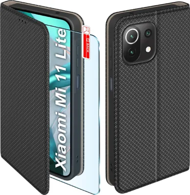 Obrázek produktu pro Pouzdro s klopou pro Xiaomi Mi 11 Lite 4G| 5G Uzavíratelné černé pouzdro + sklo 9H
